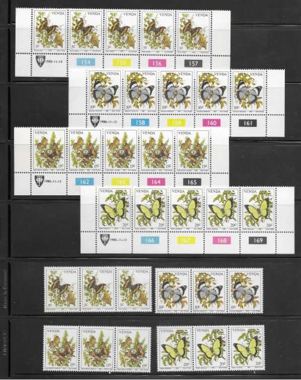 Venda 1980 Butterflies - Full Control Strip Set and Mint Triples - Insects