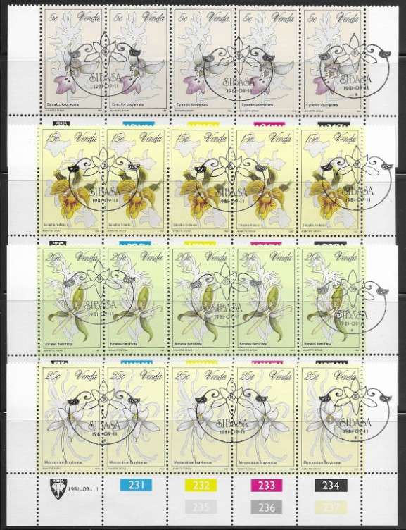Venda 1981 - Orchids - Thematic Flowers - Control Strips Full Set