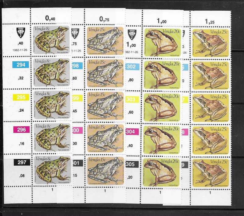 Venda 1982 - Frogs - Full Set of Control Strips - MNH - Amphibians
