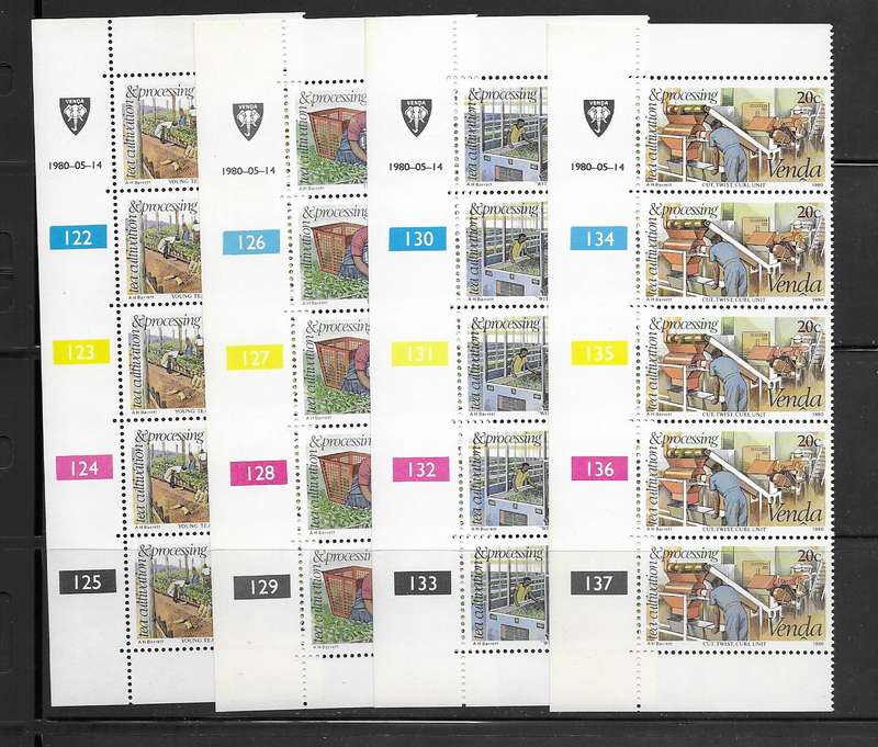 Venda 1980 - Tea Cultivation - Full Set of Control Strips - MNH - Agriculture
