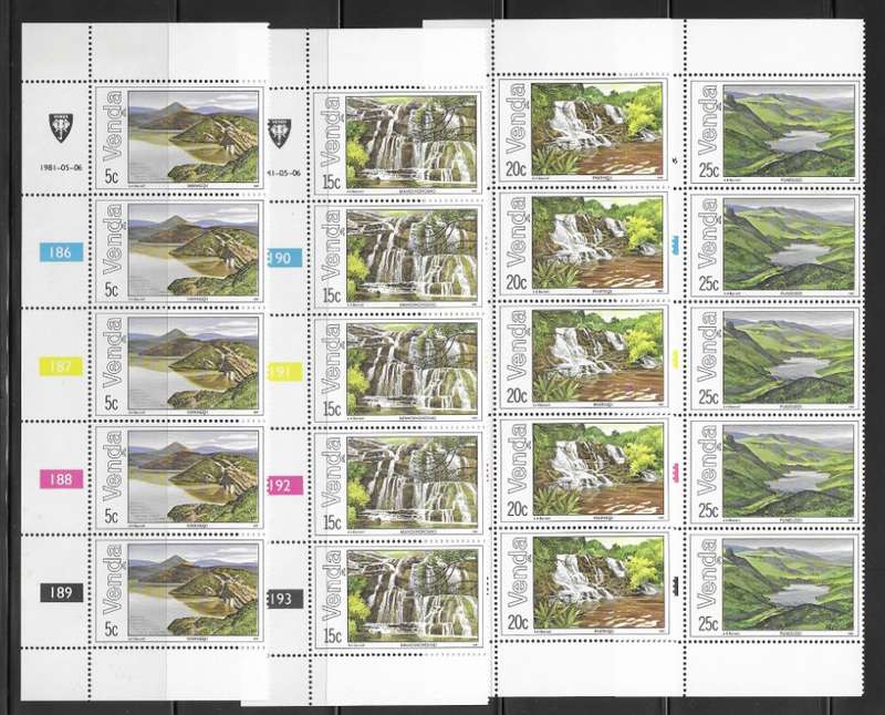 Venda 1981 - Lakes and Waterfalls - Control Strips of 5 - Full Set