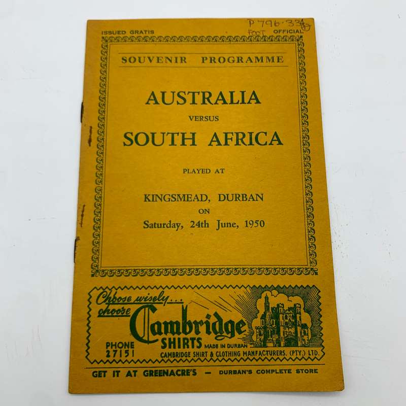 Soccer  1950 Test 'Australia vs South Africa' Official Programme (Durban)