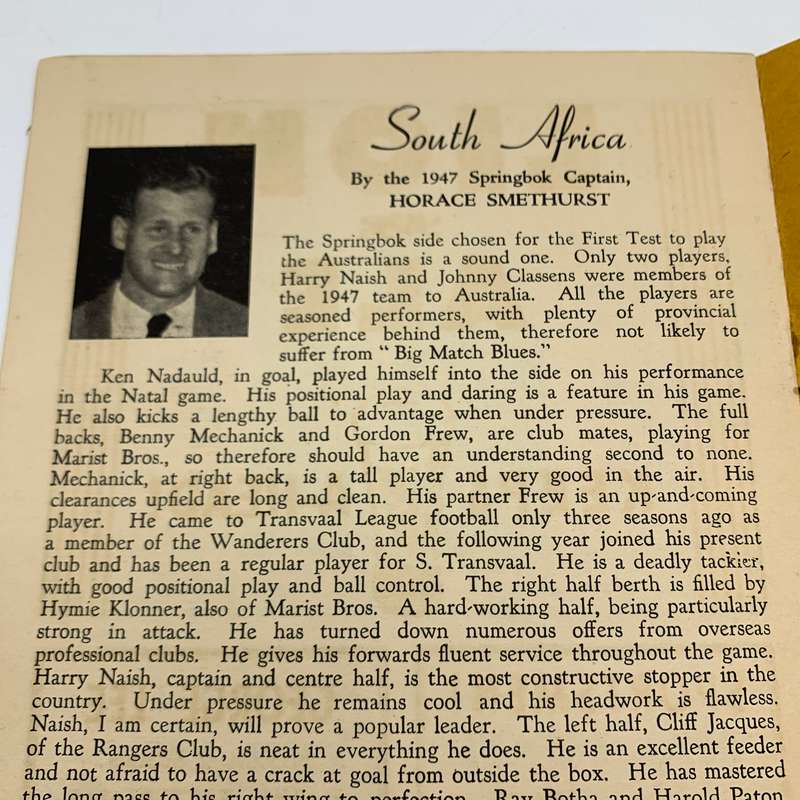 Soccer  1950 Test 'Australia vs South Africa' Official Programme (Durban)