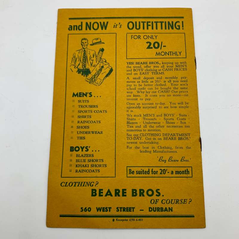 Soccer  1950 Test 'Australia vs South Africa' Official Programme (Durban)