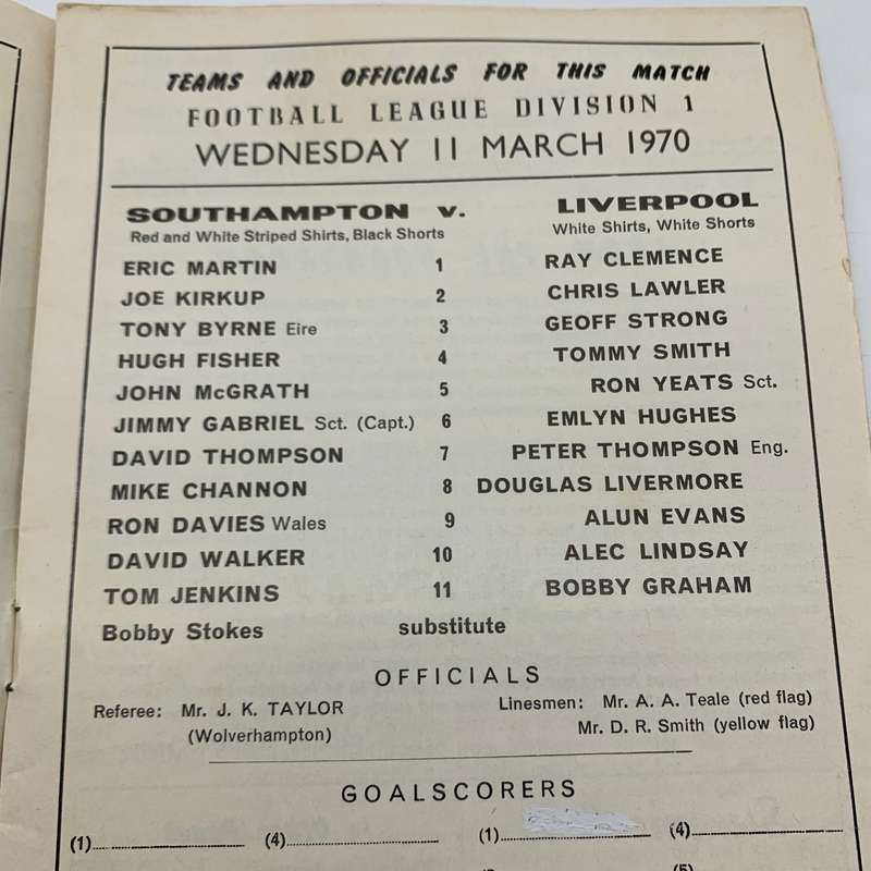 Soccer  1970 'Southampton vs Liverpool' Official Programme
