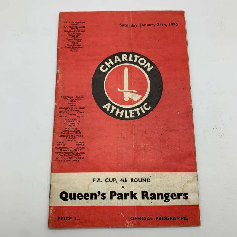 Soccer  '1970 Charlton Athletic vs Queens Park Rangers' F.A. Cup, Official Programme