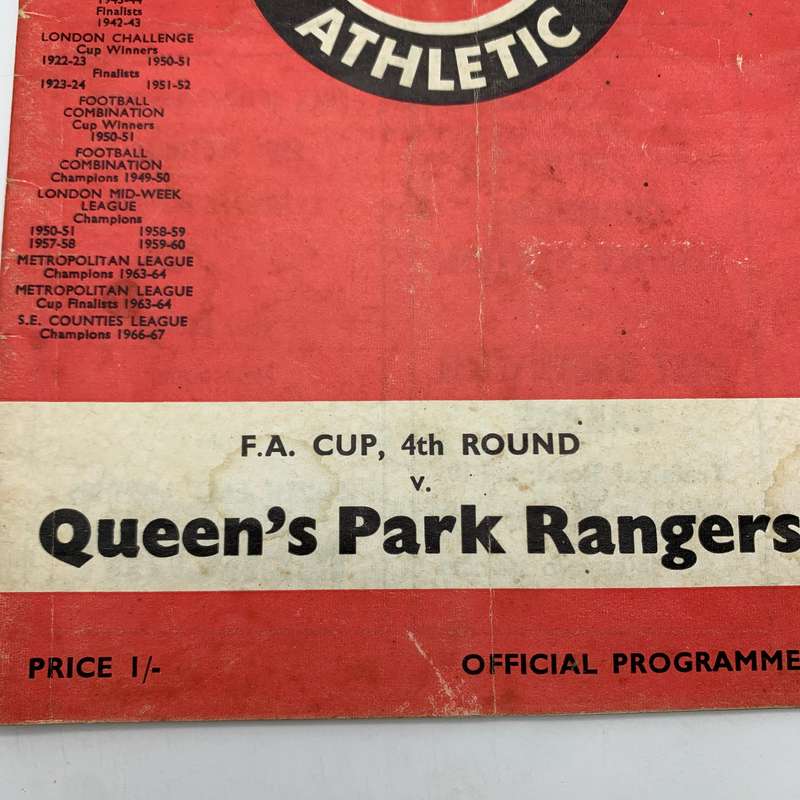 Soccer  '1970 Charlton Athletic vs Queens Park Rangers' F.A. Cup, Official Programme