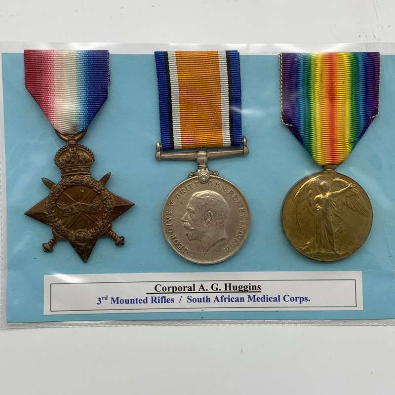 WW1 Medal Trio - 'Cpl. A.G. Huggins' (3rd Mtd Rifles & S.A.M.C.)