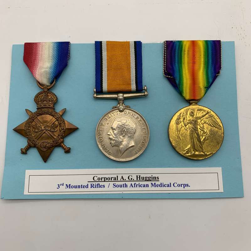 WW1 Medal Trio - 'Cpl. A.G. Huggins' (3rd Mtd Rifles & S.A.M.C.)