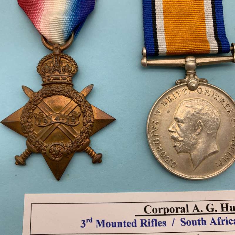 WW1 Medal Trio - 'Cpl. A.G. Huggins' (3rd Mtd Rifles & S.A.M.C.)