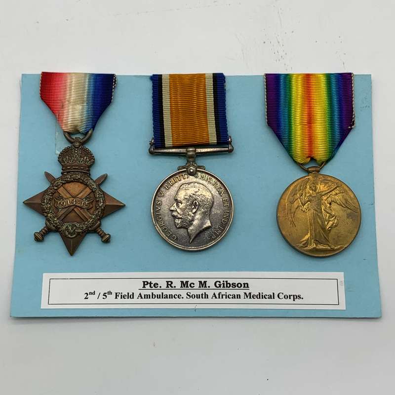 WW1 Medal Trio - 'PTE. R. Mc M. Gibson' (2ND & 5TH Field Ambulance S.A.M.C.)