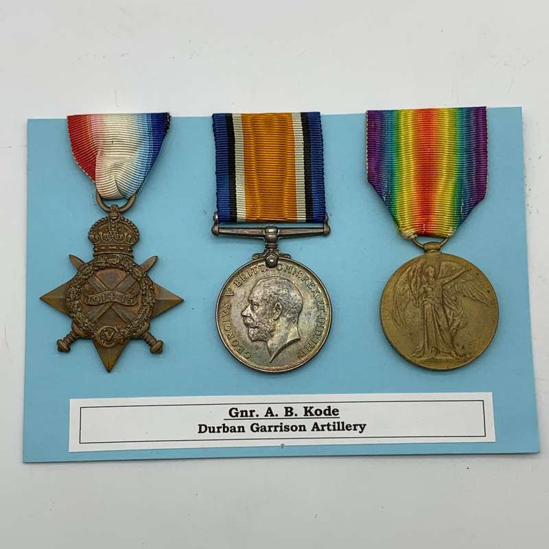 WW1 Medal Trio - 'Gnr. A.B. Kode' (Durban Garrison Artillery)