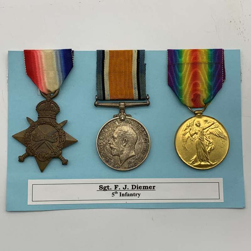 WW1 Medal Trio - 'SJT. F.J. Diemer' (5th Infantry - Kaffrarian Rifles)