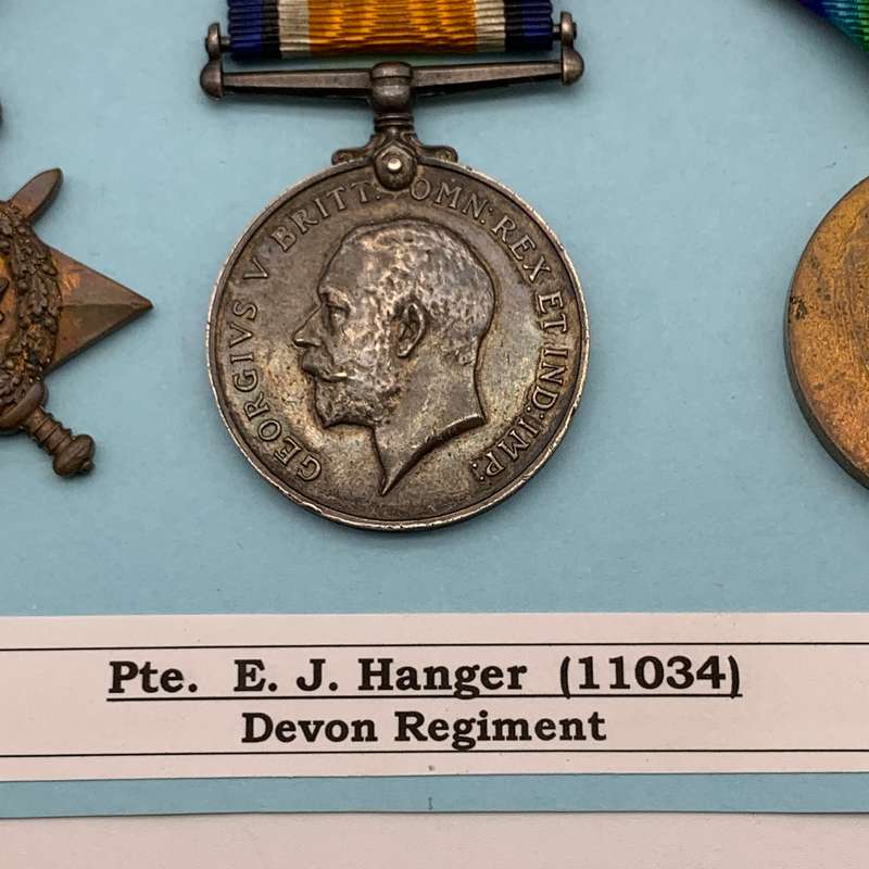 WW1 Medal Trio  'PTE. E.J. Hanger' (Devon Regiment)