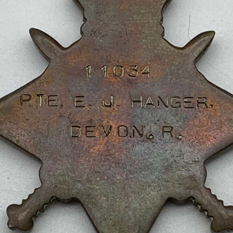 WW1 Medal Trio  'PTE. E.J. Hanger' (Devon Regiment)