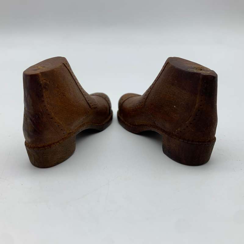Trench Art/POW - Small Pair of Hand Carved Wooden Shoes