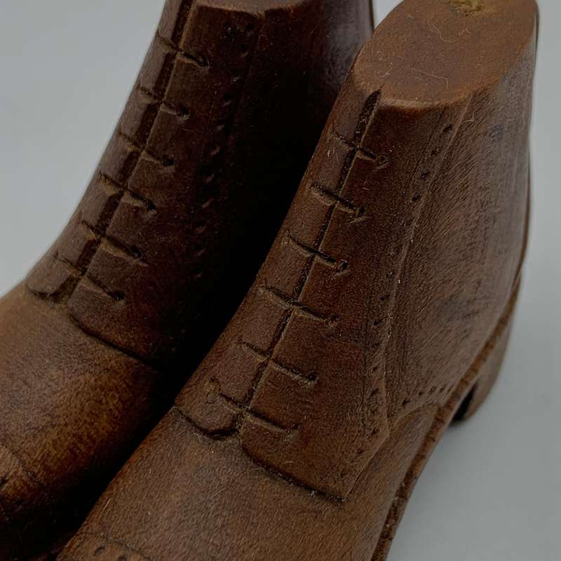 Trench Art/POW - Small Pair of Hand Carved Wooden Shoes
