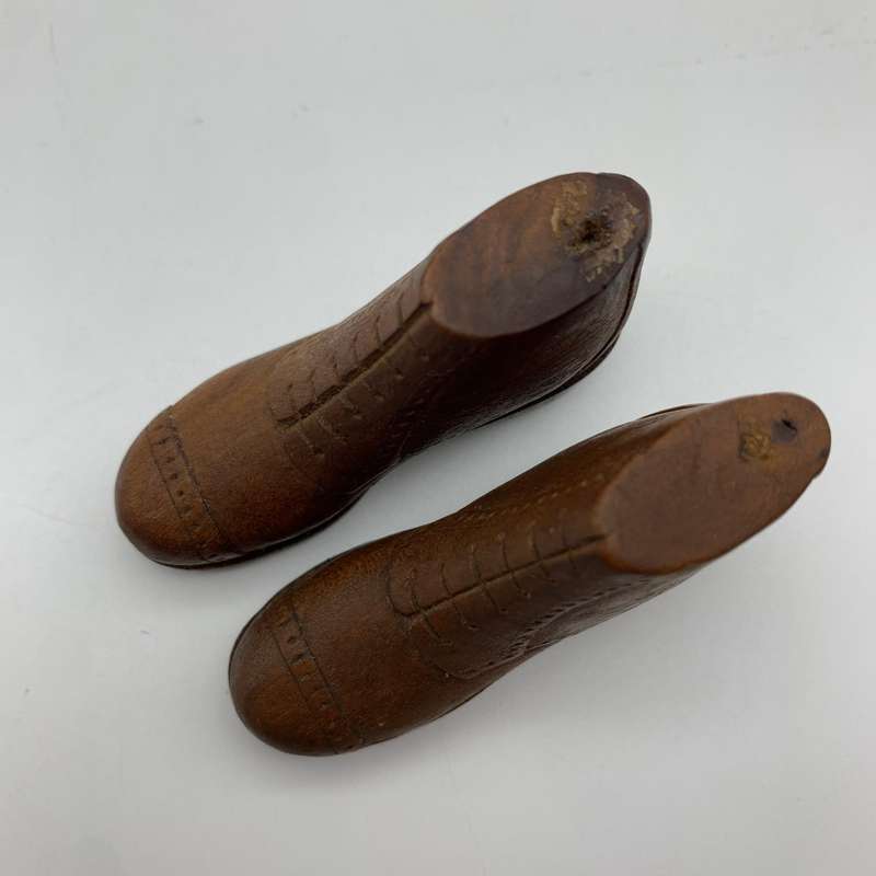 Trench Art/POW - Small Pair of Hand Carved Wooden Shoes