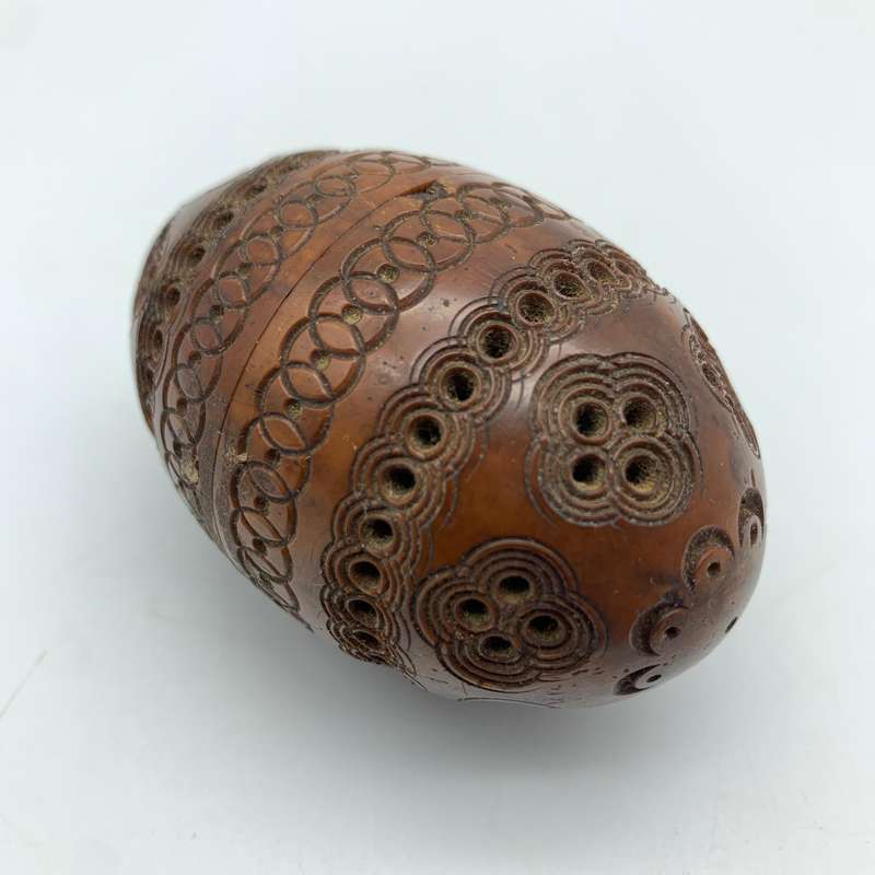 Antique Hand Carved P.O.W 'Coquilla Nut' Pomander/Snuff Box (With Provenance)