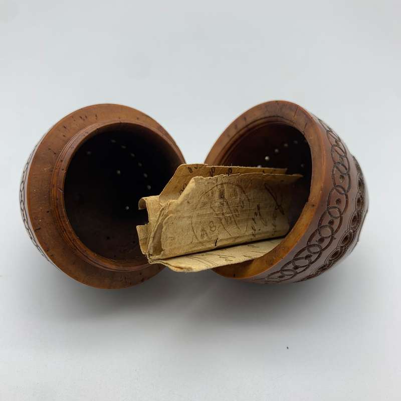 Antique Hand Carved P.O.W 'Coquilla Nut' Pomander/Snuff Box (With Provenance)