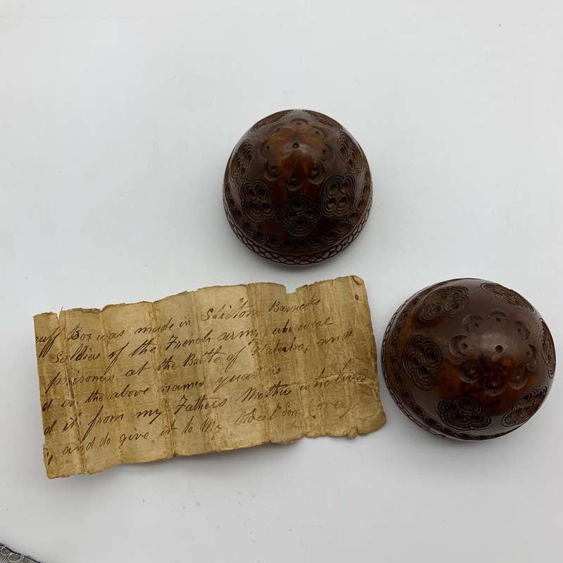 Antique Hand Carved P.O.W 'Coquilla Nut' Pomander/Snuff Box (With Provenance)