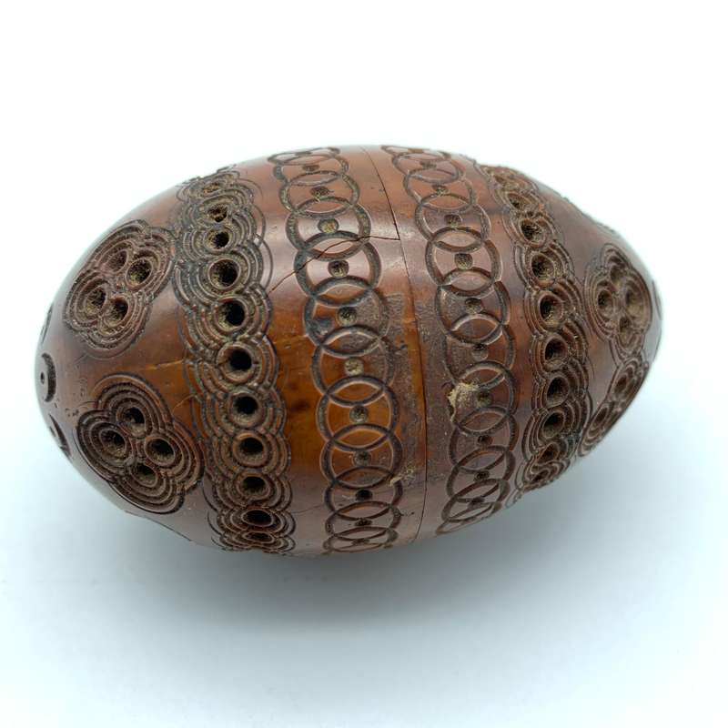 Antique Hand Carved P.O.W 'Coquilla Nut' Pomander/Snuff Box (With Provenance)