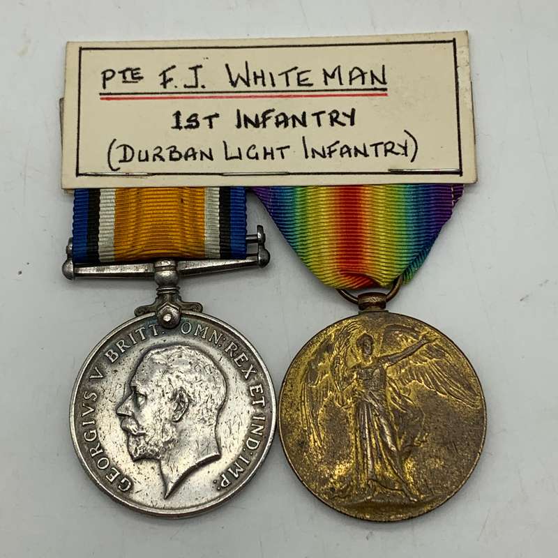 South Africa - WW1 Medal Pair to 'PTE. F.J. Whiteman' (1ST Infantry)