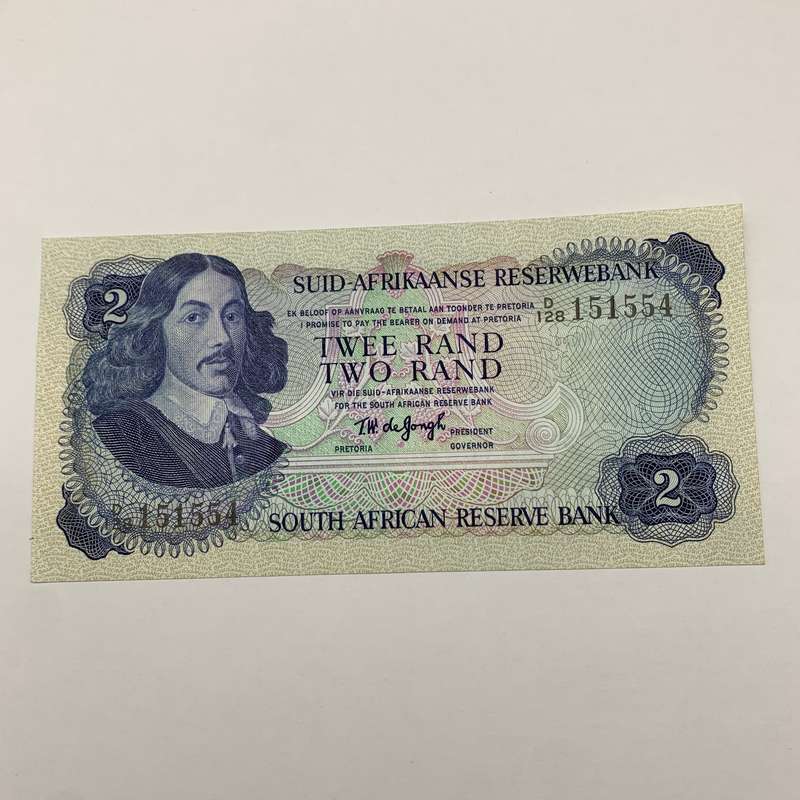SA  'T.W. De Jongh' 1974  Two Rand 'D128' Note (A/AUC)