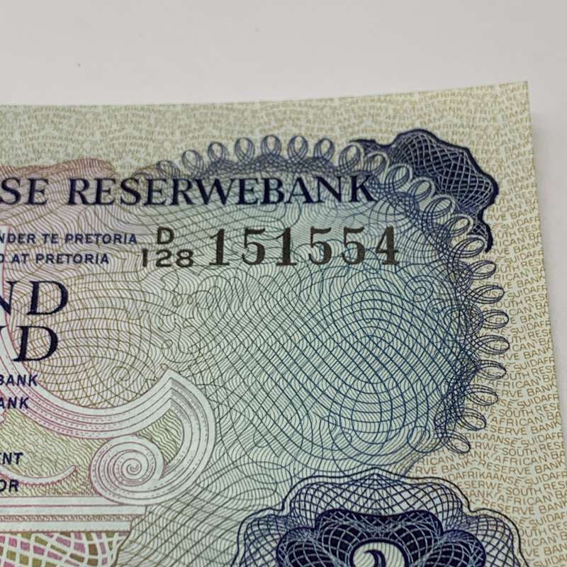 SA  'T.W. De Jongh' 1974  Two Rand 'D128' Note (A/AUC)