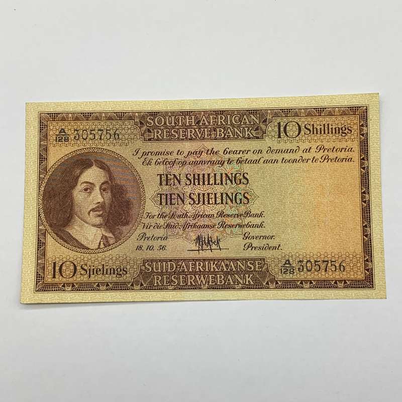 SA  'M.H. de Kock' 1956  Ten Shilling 'A128' Note (A/UNC)