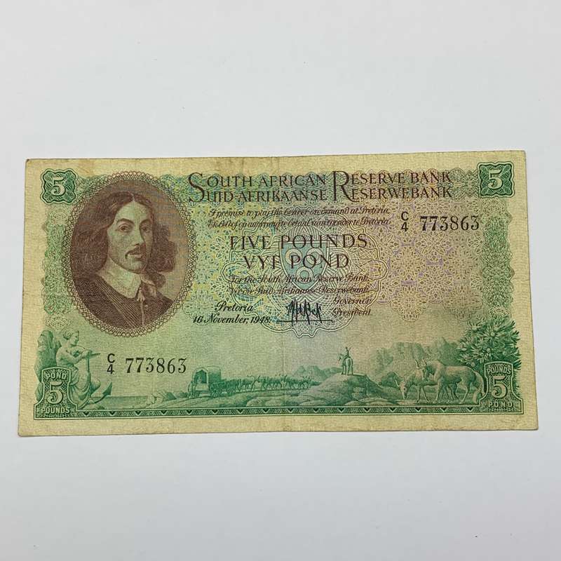 SA  'M.H. de Kock' 1948  Five Pound 'C4' Note (VF)