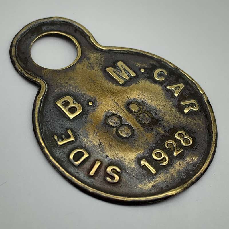 Scarce '1928 B.M. SIDE CAR' Brass Licence Disc