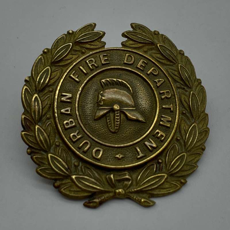 S. Africa  Early Brass 'Durban Fire Department' Cap Badge