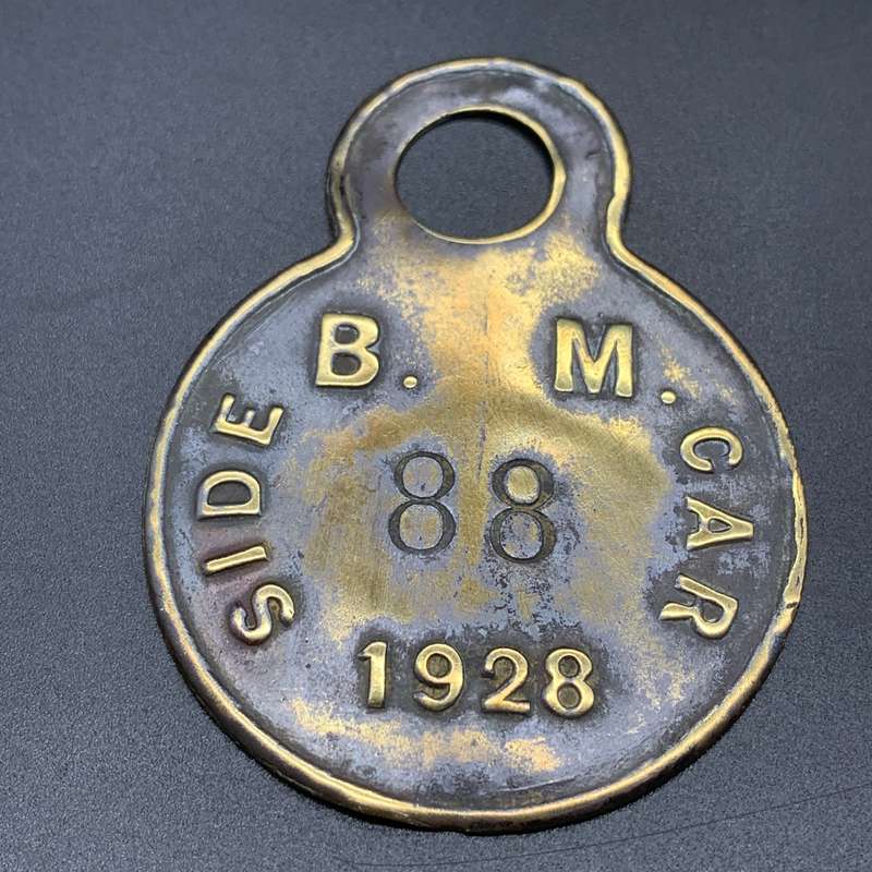 Scarce '1928 B.M. SIDE CAR' Brass Licence Disc