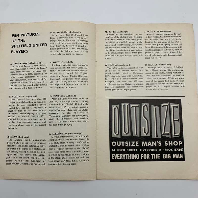 Soccer  '1964 Liverpool vs Sheffield United' Official Programme