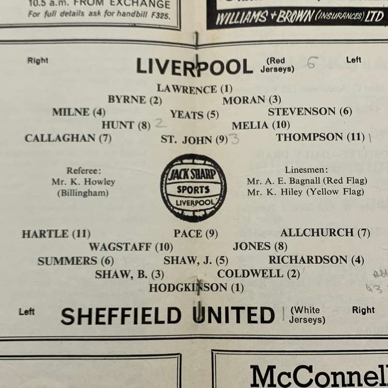 Soccer  '1964 Liverpool vs Sheffield United' Official Programme