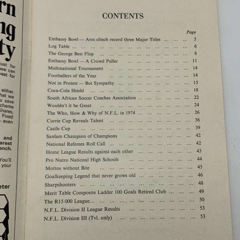 Soccer  1975 'S.A. Book of Soccer' Articles & Stats by Vernon Woods (56 Pages)