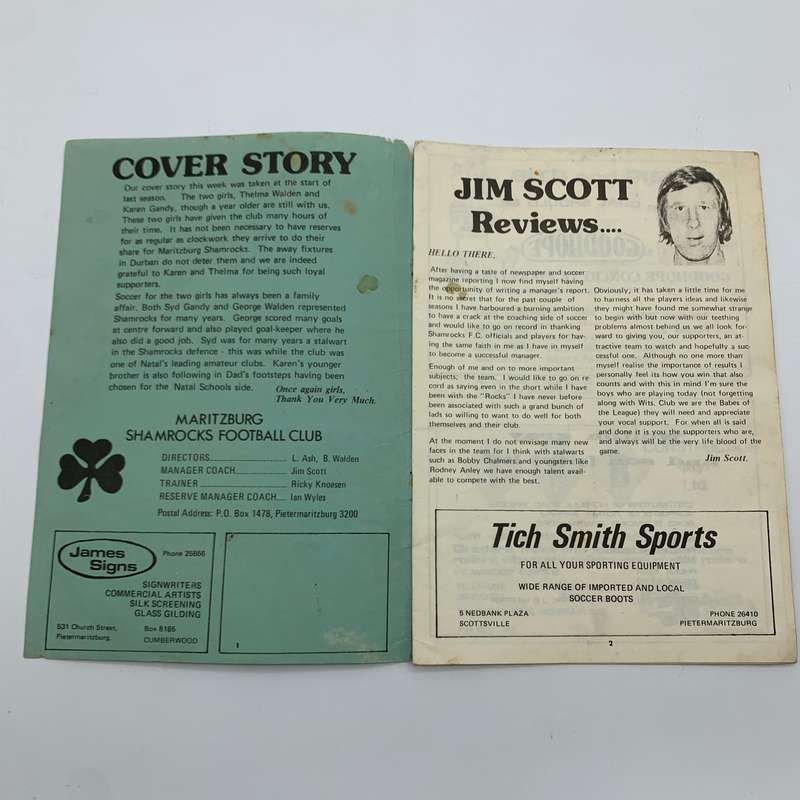 Soccer  1976 'Maritzburg Shamrocks vs Rangers' Official Programme