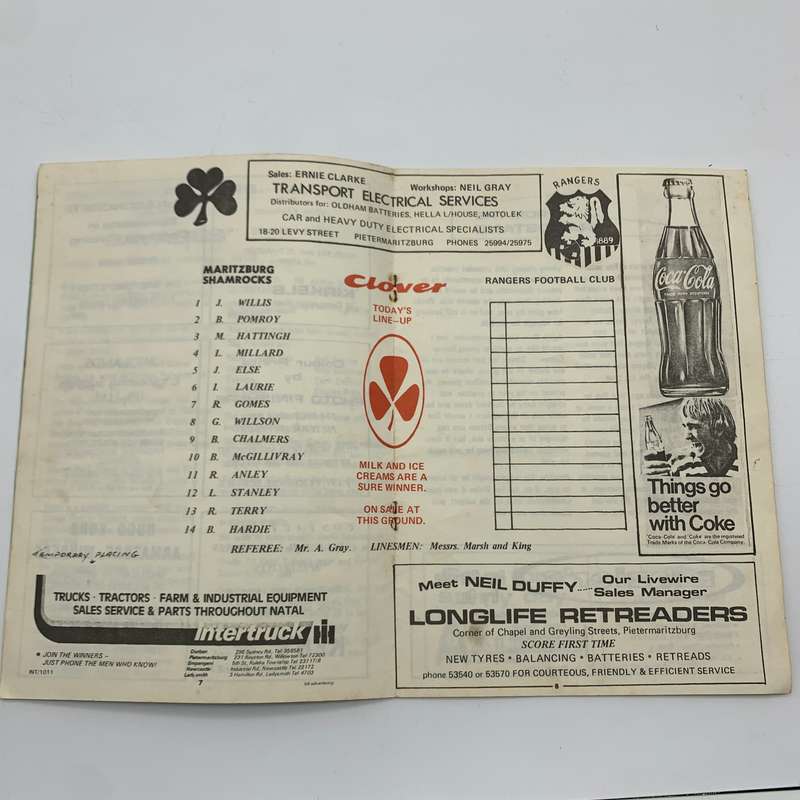 Soccer  1976 'Maritzburg Shamrocks vs Rangers' Official Programme