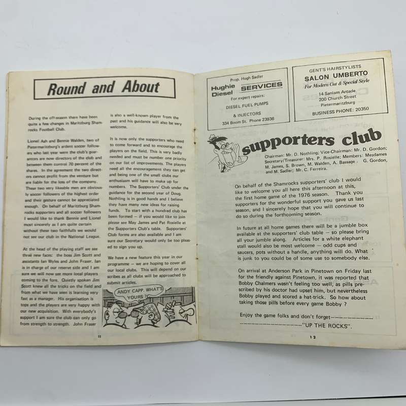 Soccer  1976 'Maritzburg Shamrocks vs Rangers' Official Programme