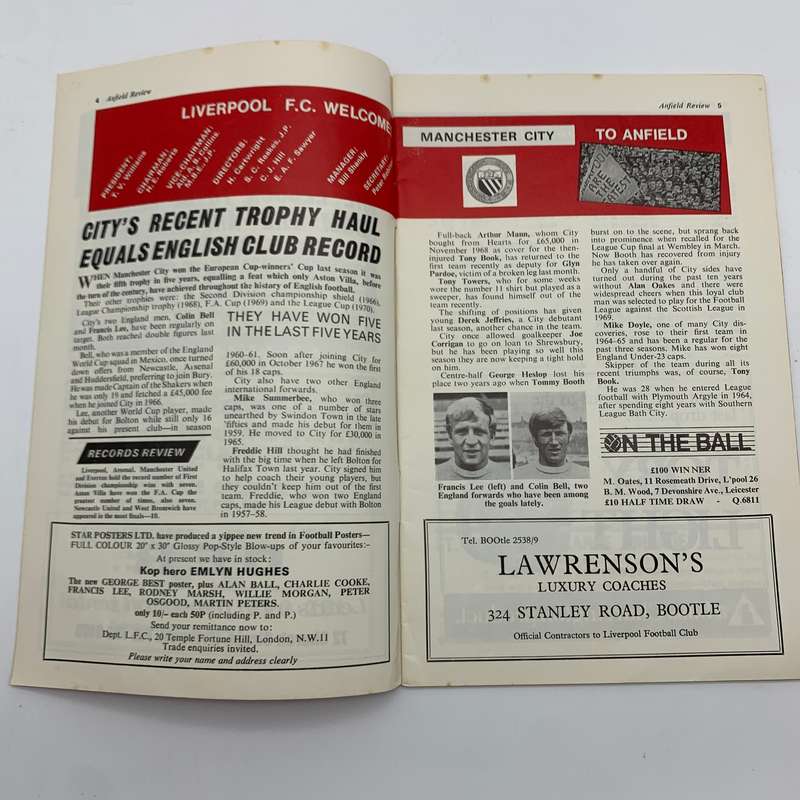 Soccer  '1971 Liverpool vs Manchester City' Official Programme