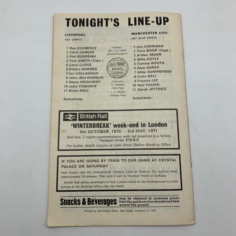 Soccer  '1971 Liverpool vs Manchester City' Official Programme