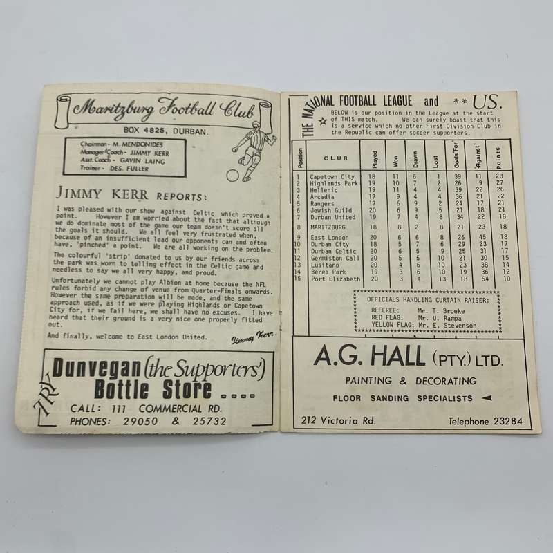 Soccer  1973 'Maritzburg F.C. vs East London United' Official Programme