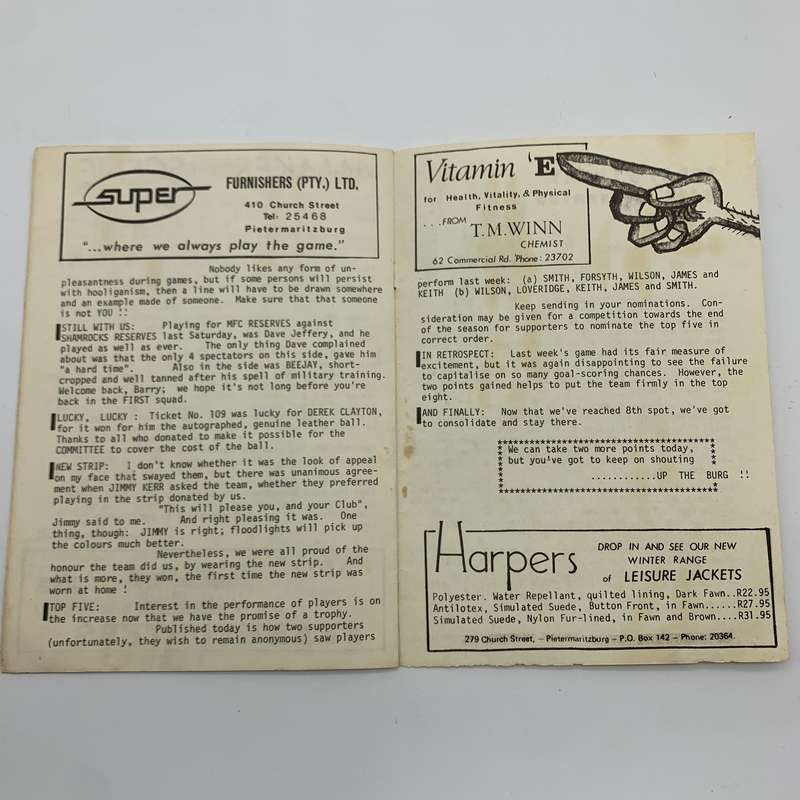 Soccer  1973 'Maritzburg F.C. vs East London United' Official Programme