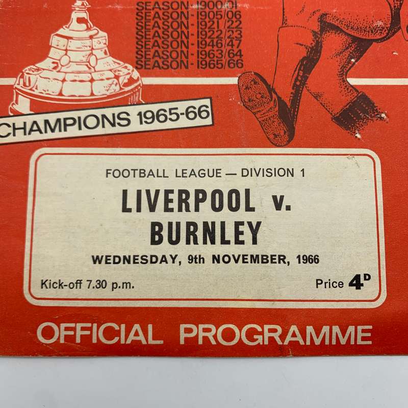 Soccer  '1966 Liverpool vs Burnley' Official Programme