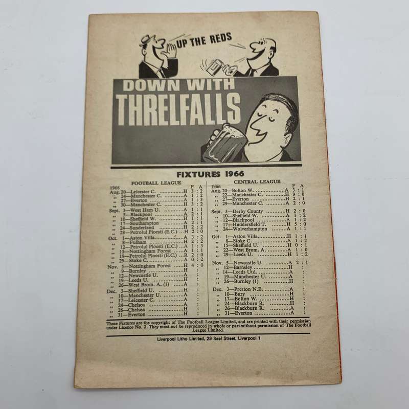 Soccer  '1966 Liverpool vs Burnley' Official Programme