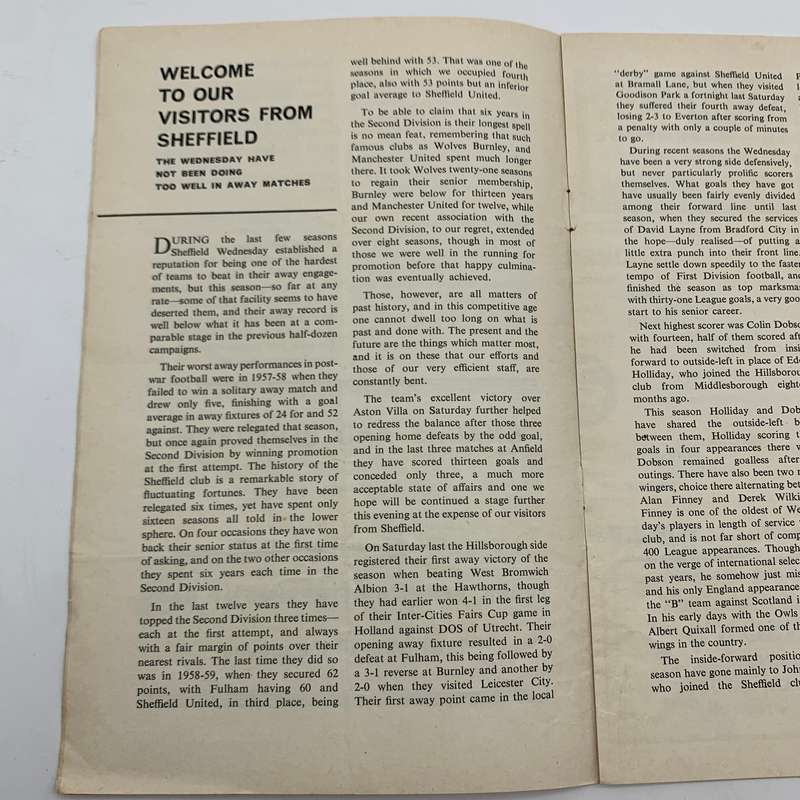 Soccer  '1963 Liverpool vs Sheffield Wednesday' Official Programme