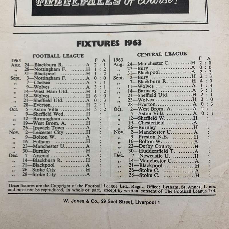 Soccer  '1963 Liverpool vs Sheffield Wednesday' Official Programme