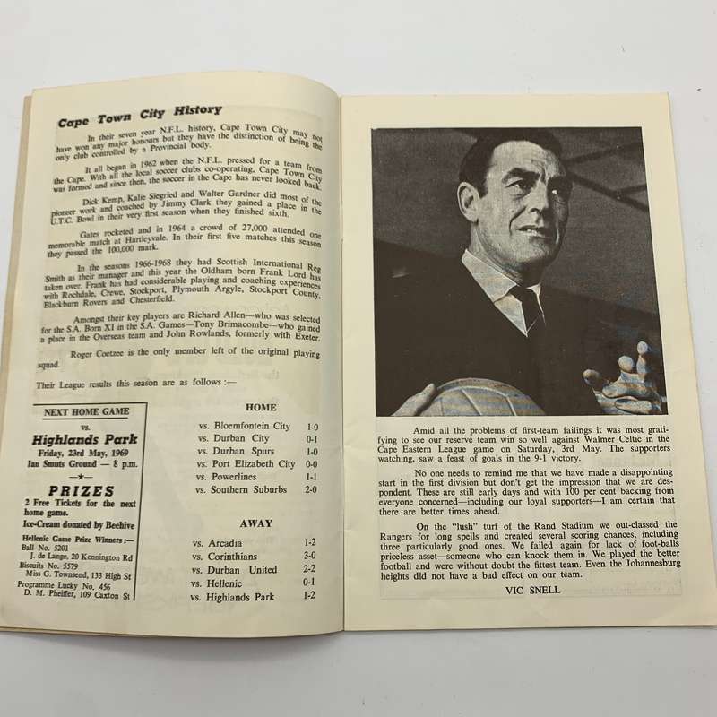 Soccer  '1969 East London Celtic vs Cape Town City' Official Programme