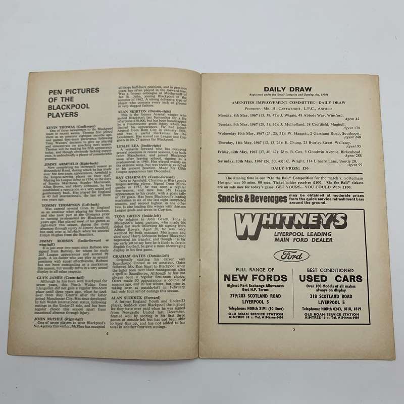 Soccer  1967 'Liverpool vs Blackpool' Official Programme